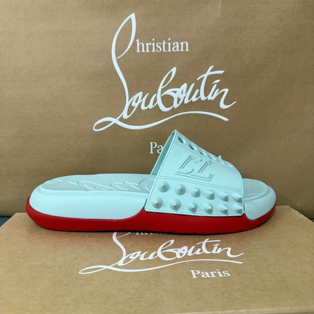 Christian Louboutin 1240945 Take It Easy Iceberg Blue Rubber Slide Sandal, 44 - Picture 2 of 15